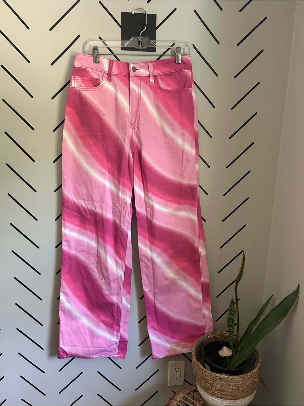 Hollister Pink White Tie Dye look Vintage Baggy High Rise jeans